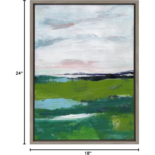 imageKate and Laurel Sylvie Emerald Framed Canvas Wall Art by Nikita Jariwala 18x24 Natural Soft Abstract Prairie Landscape Art for Wall DecorGray
