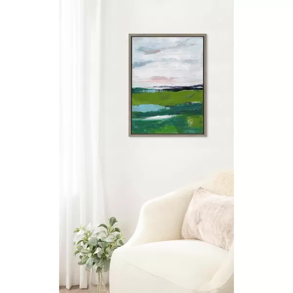 imageKate and Laurel Sylvie Emerald Framed Canvas Wall Art by Nikita Jariwala 18x24 Natural Soft Abstract Prairie Landscape Art for Wall DecorGray