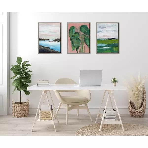 imageKate and Laurel Sylvie Emerald Framed Canvas Wall Art by Nikita Jariwala 18x24 Natural Soft Abstract Prairie Landscape Art for Wall DecorGray