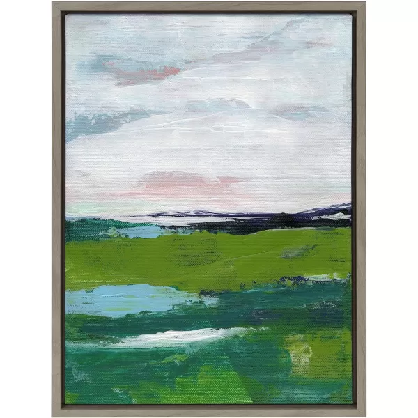 imageKate and Laurel Sylvie Emerald Framed Canvas Wall Art by Nikita Jariwala 18x24 Natural Soft Abstract Prairie Landscape Art for Wall DecorGray