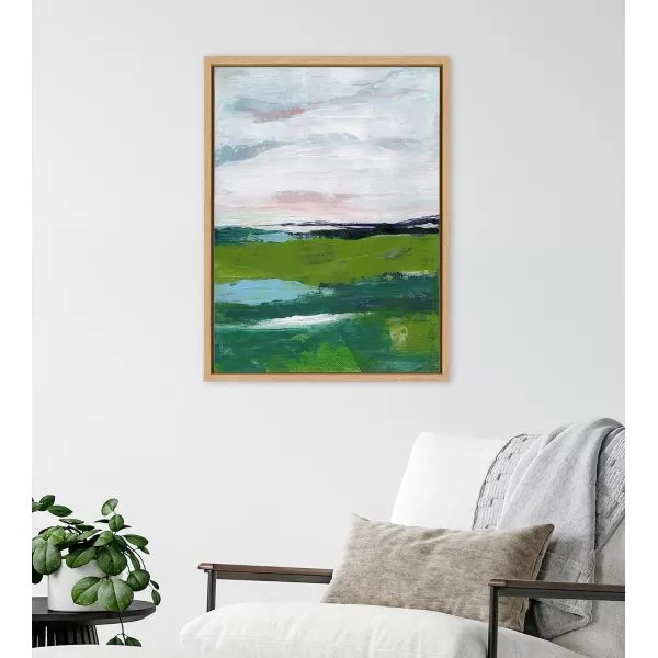 imageKate and Laurel Sylvie Emerald Framed Canvas Wall Art by Nikita Jariwala 18x24 Natural Soft Abstract Prairie Landscape Art for Wall DecorNatural