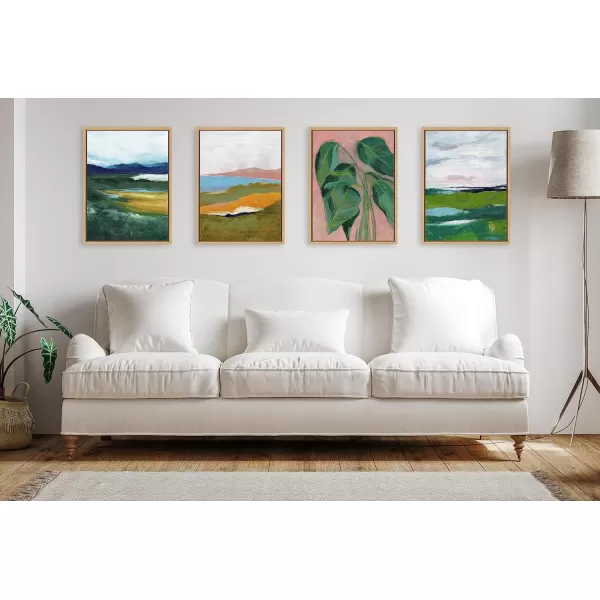 imageKate and Laurel Sylvie Emerald Framed Canvas Wall Art by Nikita Jariwala 18x24 Natural Soft Abstract Prairie Landscape Art for Wall DecorNatural