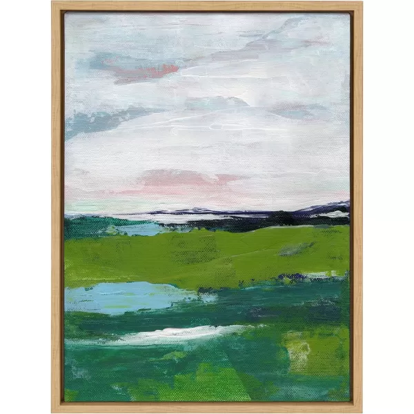 imageKate and Laurel Sylvie Emerald Framed Canvas Wall Art by Nikita Jariwala 18x24 Natural Soft Abstract Prairie Landscape Art for Wall DecorNatural