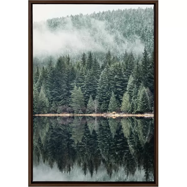 imageKate and Laurel Sylvie Evergreen Reflections Framed Canvas Wall Art by Emiko and Mark Franzen of F2Images 23x33 Gray Natural Mountain Tree Landscape Art for Wall DecorBrown
