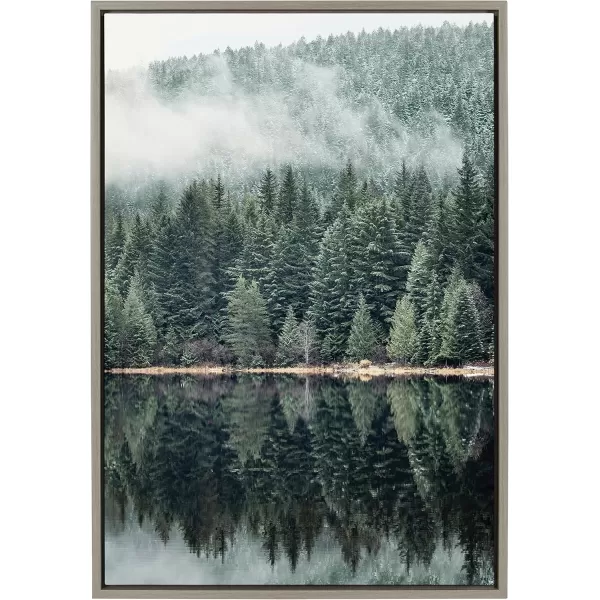 imageKate and Laurel Sylvie Evergreen Reflections Framed Canvas Wall Art by Emiko and Mark Franzen of F2Images 23x33 Gray Natural Mountain Tree Landscape Art for Wall DecorGray