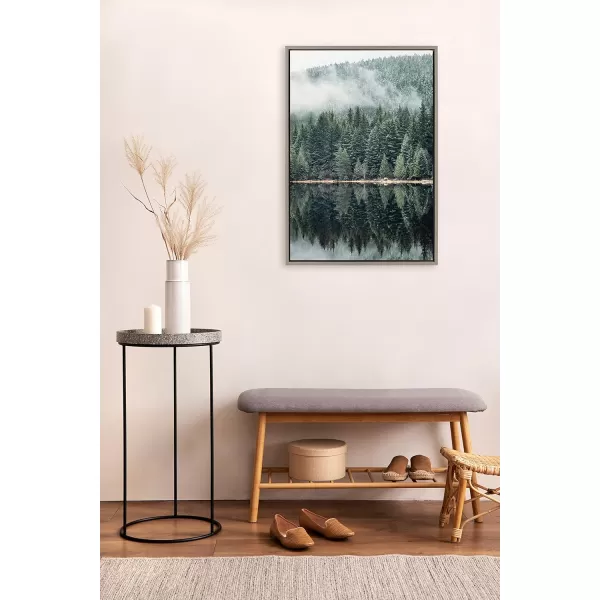 imageKate and Laurel Sylvie Evergreen Reflections Framed Canvas Wall Art by Emiko and Mark Franzen of F2Images 23x33 Gray Natural Mountain Tree Landscape Art for Wall DecorGray