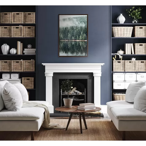 imageKate and Laurel Sylvie Evergreen Reflections Framed Canvas Wall Art by Emiko and Mark Franzen of F2Images 23x33 Gray Natural Mountain Tree Landscape Art for Wall DecorBrown