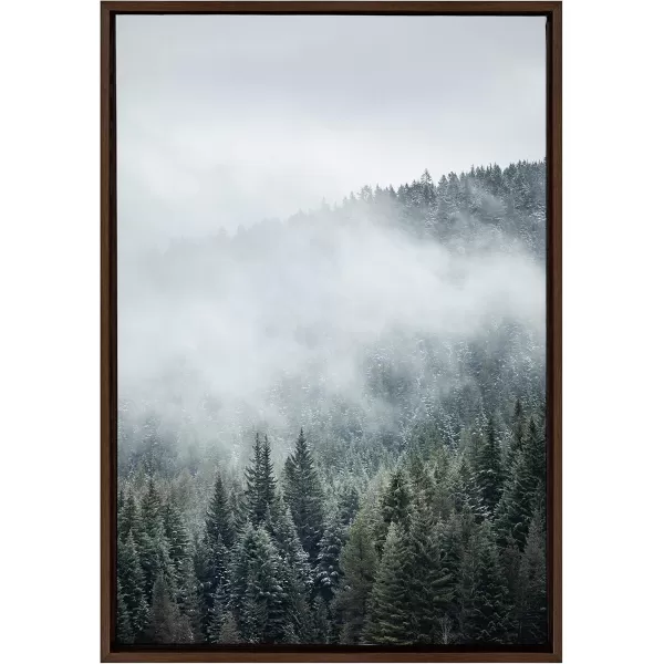 imageKate and Laurel Sylvie Evergreens In Fog Framed Canvas Wall Art by Emiko and Mark Franzen of F2Images 23x33 Brown Natural Mountain Tree Landscape Art for Wall DecorBrown