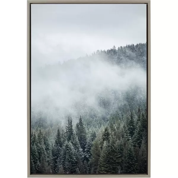 imageKate and Laurel Sylvie Evergreens In Fog Framed Canvas Wall Art by Emiko and Mark Franzen of F2Images 23x33 Brown Natural Mountain Tree Landscape Art for Wall DecorGray