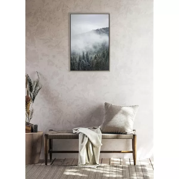 imageKate and Laurel Sylvie Evergreens In Fog Framed Canvas Wall Art by Emiko and Mark Franzen of F2Images 23x33 Brown Natural Mountain Tree Landscape Art for Wall DecorGray