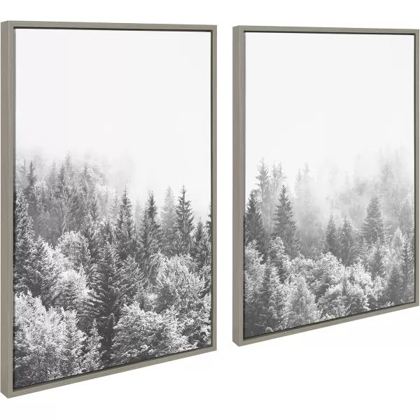 imageKate and Laurel Sylvie Forest On A Foggy Day Black and White Framed Canvas Wall Art Set by The Creative Bunch Studio Set of 2 23x33 Natural Charming Decorative Forest Art for WallGray