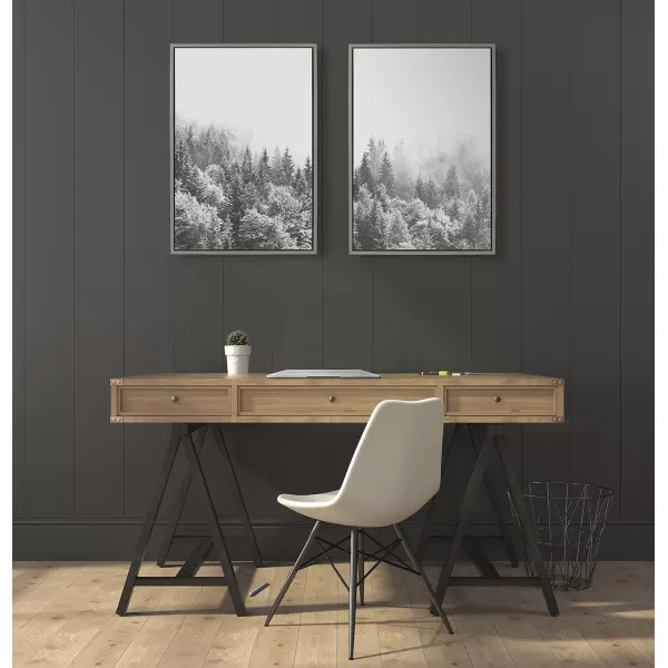 imageKate and Laurel Sylvie Forest On A Foggy Day Black and White Framed Canvas Wall Art Set by The Creative Bunch Studio Set of 2 23x33 Natural Charming Decorative Forest Art for WallGray