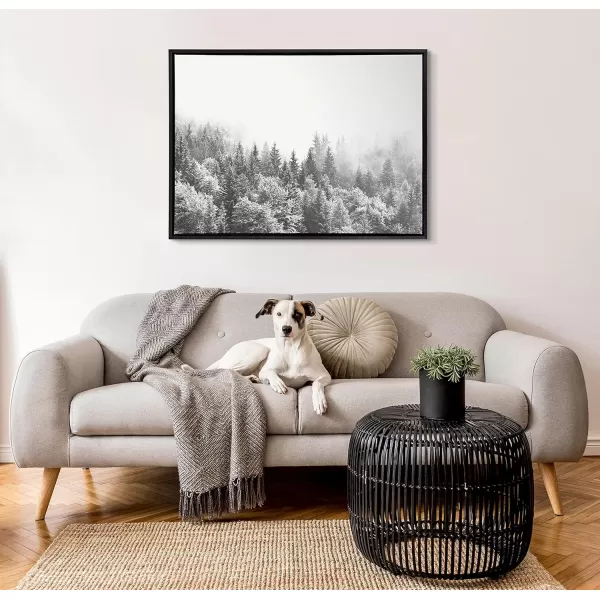 imageKate and Laurel Sylvie Forest On A Foggy Day Black and White Framed Canvas Wall Art by The Creative Bunch Studio 18x40 Black Decorative Landscape Art for WallBlack