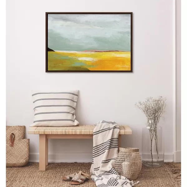 imageKate and Laurel Sylvie Golden Root Lake Framed Canvas Wall Art by Nikita Jariwala 18x40 Natural Soft Abstract Prairie Landscape Art for Wall DecorBrown