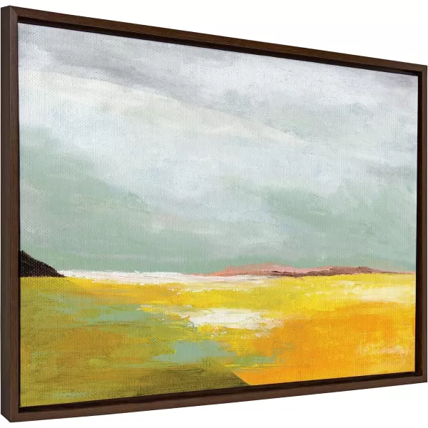 imageKate and Laurel Sylvie Golden Root Lake Framed Canvas Wall Art by Nikita Jariwala 18x40 Natural Soft Abstract Prairie Landscape Art for Wall DecorBrown