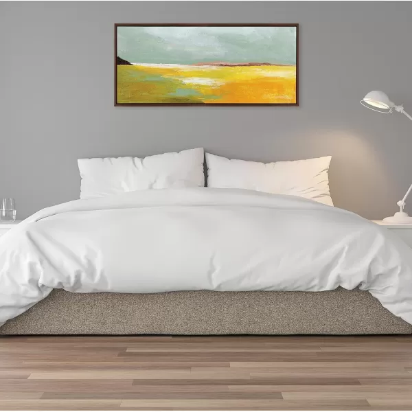 imageKate and Laurel Sylvie Golden Root Lake Framed Canvas Wall Art by Nikita Jariwala 18x40 Natural Soft Abstract Prairie Landscape Art for Wall DecorBrown