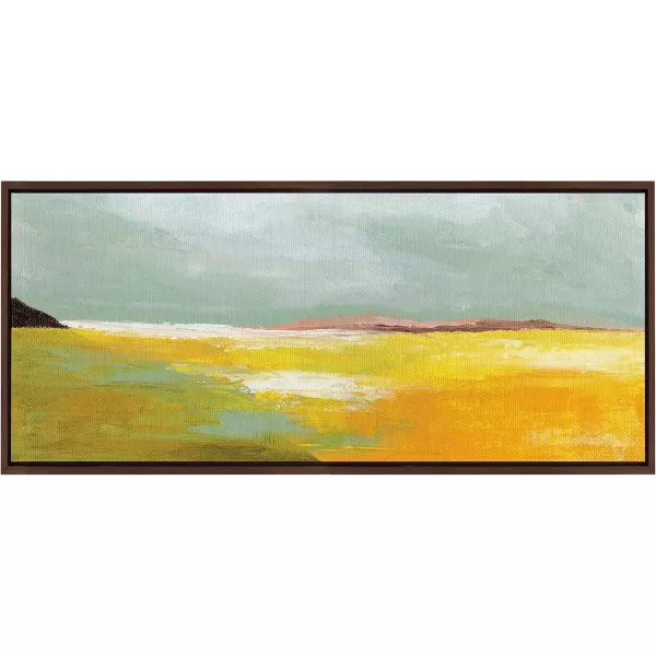 imageKate and Laurel Sylvie Golden Root Lake Framed Canvas Wall Art by Nikita Jariwala 18x40 Natural Soft Abstract Prairie Landscape Art for Wall DecorBrown