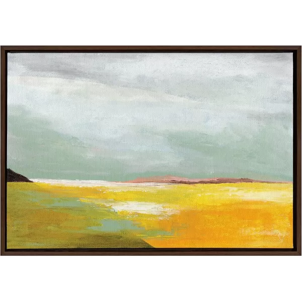 imageKate and Laurel Sylvie Golden Root Lake Framed Canvas Wall Art by Nikita Jariwala 18x40 Natural Soft Abstract Prairie Landscape Art for Wall DecorBrown