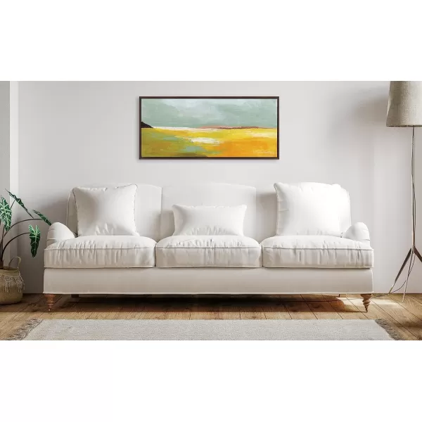 imageKate and Laurel Sylvie Golden Root Lake Framed Canvas Wall Art by Nikita Jariwala 18x40 Natural Soft Abstract Prairie Landscape Art for Wall DecorBrown