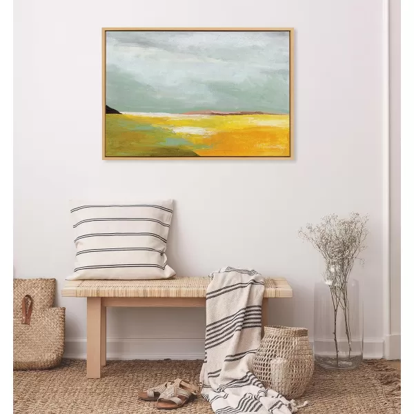 imageKate and Laurel Sylvie Golden Root Lake Framed Canvas Wall Art by Nikita Jariwala 18x40 Natural Soft Abstract Prairie Landscape Art for Wall DecorNatural