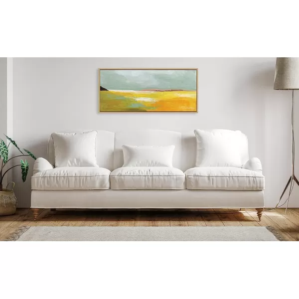 imageKate and Laurel Sylvie Golden Root Lake Framed Canvas Wall Art by Nikita Jariwala 18x40 Natural Soft Abstract Prairie Landscape Art for Wall DecorNatural