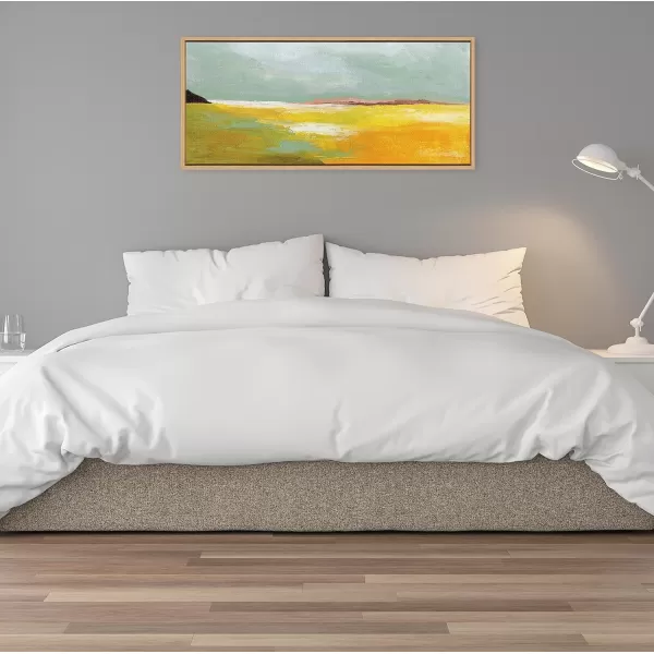 imageKate and Laurel Sylvie Golden Root Lake Framed Canvas Wall Art by Nikita Jariwala 18x40 Natural Soft Abstract Prairie Landscape Art for Wall DecorNatural