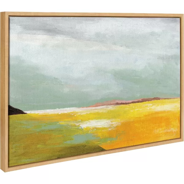 imageKate and Laurel Sylvie Golden Root Lake Framed Canvas Wall Art by Nikita Jariwala 18x40 Natural Soft Abstract Prairie Landscape Art for Wall DecorNatural