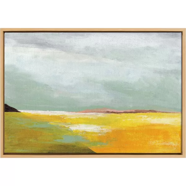 imageKate and Laurel Sylvie Golden Root Lake Framed Canvas Wall Art by Nikita Jariwala 18x40 Natural Soft Abstract Prairie Landscape Art for Wall DecorNatural