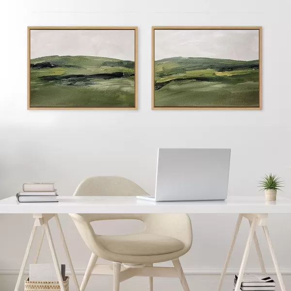 imageKate and Laurel Sylvie Green Mountain Landscape I and II Framed Canvas Wall Art Set by Amy Lighthall 2 Piece Set 18x24 Natural Modern Soft Watercolor Nature Landscape Art for Wall Home DcorNatural