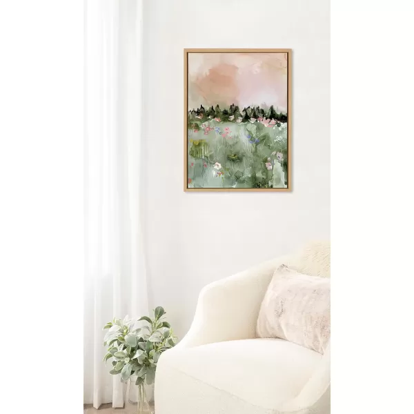 imageKate and Laurel Sylvie Landscape 01 Framed Canvas Wall Art by Annie Quigley 18x24 Natural Soft Watercolor Nature Landscape with Greenery Art for Wall DecorNatural