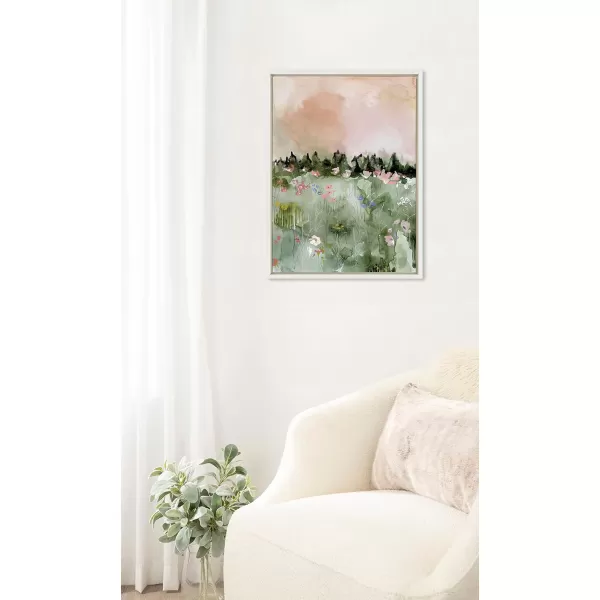 imageKate and Laurel Sylvie Landscape 01 Framed Canvas Wall Art by Annie Quigley 18x24 Natural Soft Watercolor Nature Landscape with Greenery Art for Wall DecorWhite