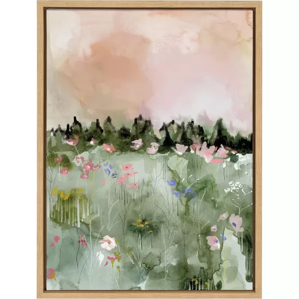 imageKate and Laurel Sylvie Landscape 01 Framed Canvas Wall Art by Annie Quigley 18x24 Natural Soft Watercolor Nature Landscape with Greenery Art for Wall DecorNatural