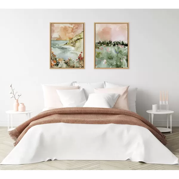 imageKate and Laurel Sylvie Landscape 01 Framed Canvas Wall Art by Annie Quigley 18x24 Natural Soft Watercolor Nature Landscape with Greenery Art for Wall DecorNatural