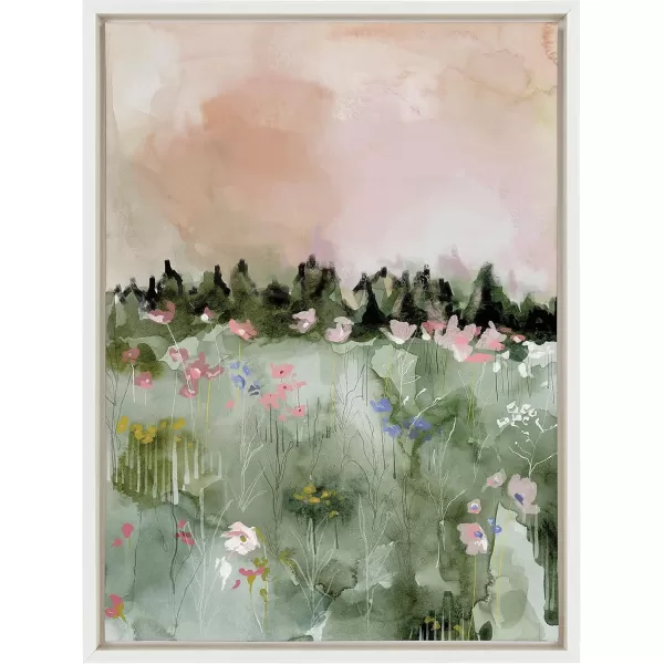 imageKate and Laurel Sylvie Landscape 01 Framed Canvas Wall Art by Annie Quigley 18x24 Natural Soft Watercolor Nature Landscape with Greenery Art for Wall DecorWhite