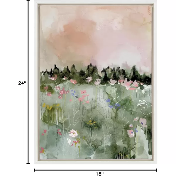 imageKate and Laurel Sylvie Landscape 01 Framed Canvas Wall Art by Annie Quigley 18x24 Natural Soft Watercolor Nature Landscape with Greenery Art for Wall DecorWhite