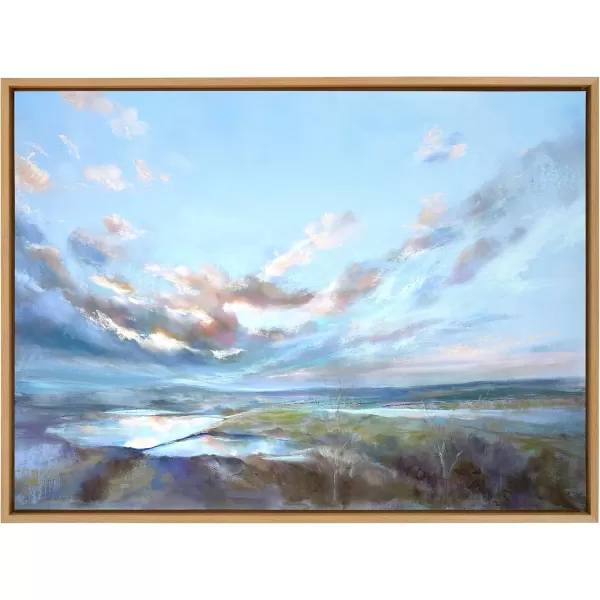 imageKate and Laurel Sylvie Looking West Fairburn Ings Framed Canvas Wall Art by Nel Whatmore 28x38 Natural Blue Ocean Skies Landscape Painting Art for Wall Decor