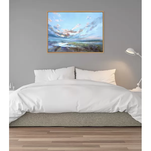 imageKate and Laurel Sylvie Looking West Fairburn Ings Framed Canvas Wall Art by Nel Whatmore 28x38 Natural Blue Ocean Skies Landscape Painting Art for Wall Decor
