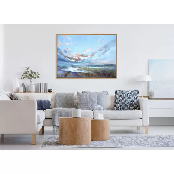 imageKate and Laurel Sylvie Looking West Fairburn Ings Framed Canvas Wall Art by Nel Whatmore 28x38 Natural Blue Ocean Skies Landscape Painting Art for Wall Decor