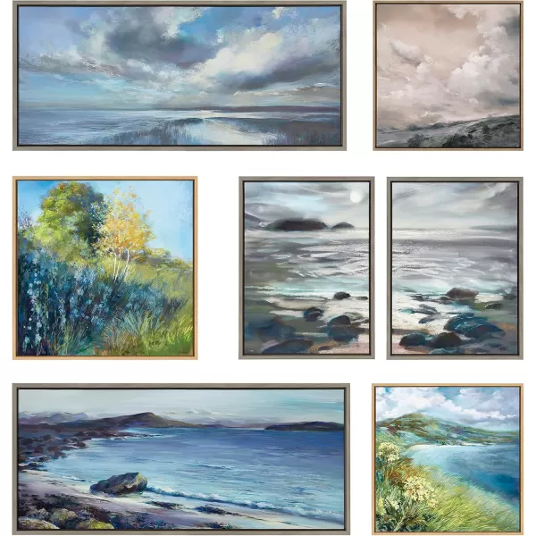imageKate and Laurel Sylvie Looking West Fairburn Ings Framed Canvas Wall Art by Nel Whatmore 28x38 Natural Blue Ocean Skies Landscape Painting Art for Wall Decor