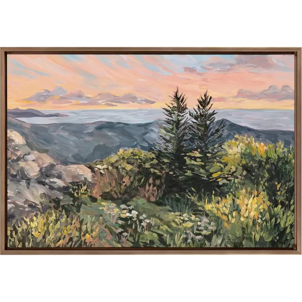 imageKate and Laurel Sylvie Maine Sunrise Framed Canvas Wall Art by Emily Kenney 23x33 Gray Mountain Ocean Nature Landscape Art for WallGold