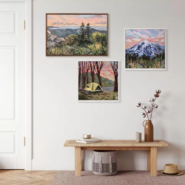 imageKate and Laurel Sylvie Maine Sunrise Framed Canvas Wall Art by Emily Kenney 23x33 Gray Mountain Ocean Nature Landscape Art for WallGold