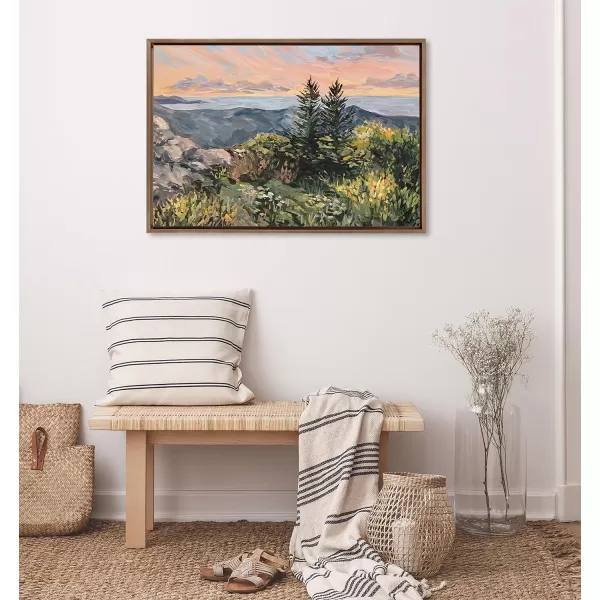 imageKate and Laurel Sylvie Maine Sunrise Framed Canvas Wall Art by Emily Kenney 23x33 Gray Mountain Ocean Nature Landscape Art for WallGold