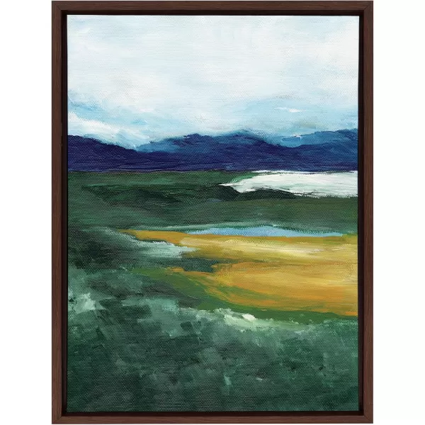 imageKate and Laurel Sylvie Misty Green Framed Canvas Wall Art by Nikita Jariwala 23x33 Natural Soft Painted Mountain Landscape Art for WallBrown