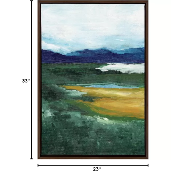 imageKate and Laurel Sylvie Misty Green Framed Canvas Wall Art by Nikita Jariwala 23x33 Natural Soft Painted Mountain Landscape Art for WallBrown