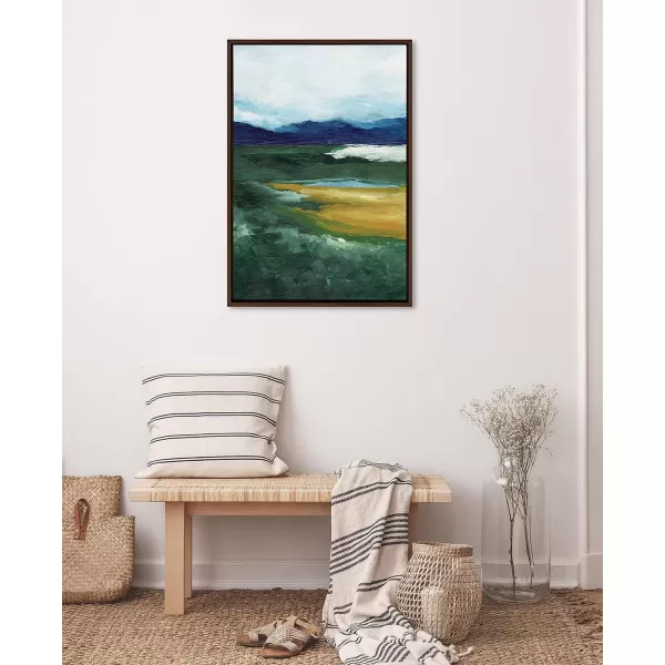 imageKate and Laurel Sylvie Misty Green Framed Canvas Wall Art by Nikita Jariwala 23x33 Natural Soft Painted Mountain Landscape Art for WallBrown
