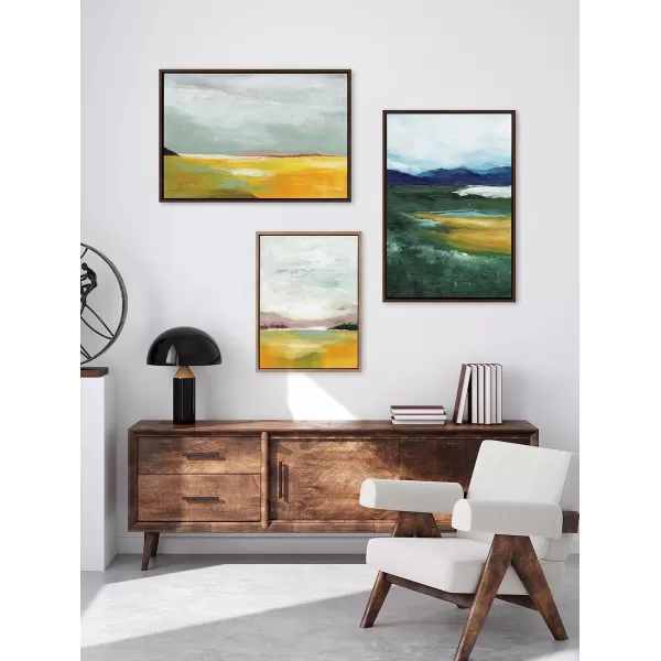 imageKate and Laurel Sylvie Misty Green Framed Canvas Wall Art by Nikita Jariwala 23x33 Natural Soft Painted Mountain Landscape Art for WallBrown