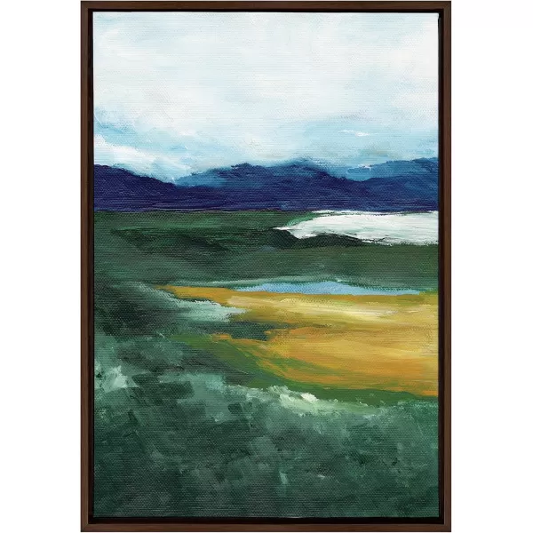 imageKate and Laurel Sylvie Misty Green Framed Canvas Wall Art by Nikita Jariwala 23x33 Natural Soft Painted Mountain Landscape Art for WallBrown