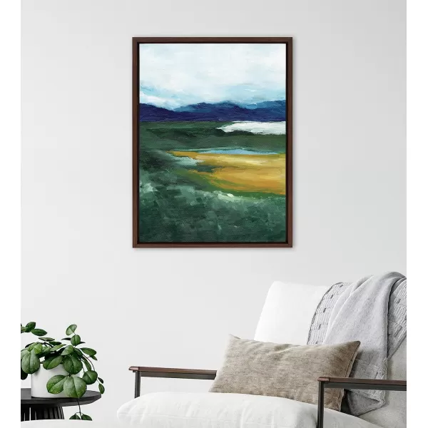 imageKate and Laurel Sylvie Misty Green Framed Canvas Wall Art by Nikita Jariwala 23x33 Natural Soft Painted Mountain Landscape Art for WallBrown