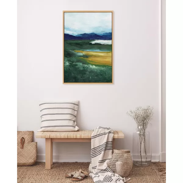 imageKate and Laurel Sylvie Misty Green Framed Canvas Wall Art by Nikita Jariwala 23x33 Natural Soft Painted Mountain Landscape Art for WallNatural