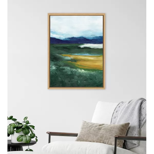 imageKate and Laurel Sylvie Misty Green Framed Canvas Wall Art by Nikita Jariwala 23x33 Natural Soft Painted Mountain Landscape Art for WallNatural